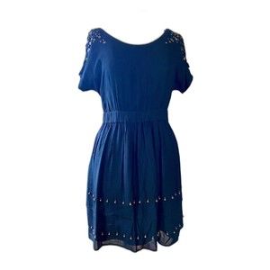 EUC Anthropologie Fei Black Short Sleeve Beaded Party Dress Pockets 2
